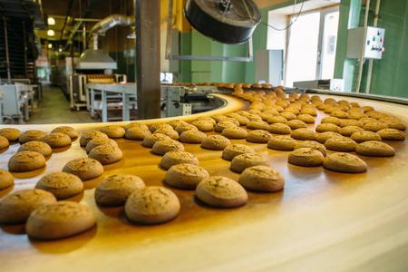 机的制作巧克力在输送线上的糕点, 食品生产厂或工厂用机械.